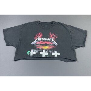 Rare Vintage Y2K Metallica Master Of Puppets Band Tee Crop Top Womens Shirt Fade